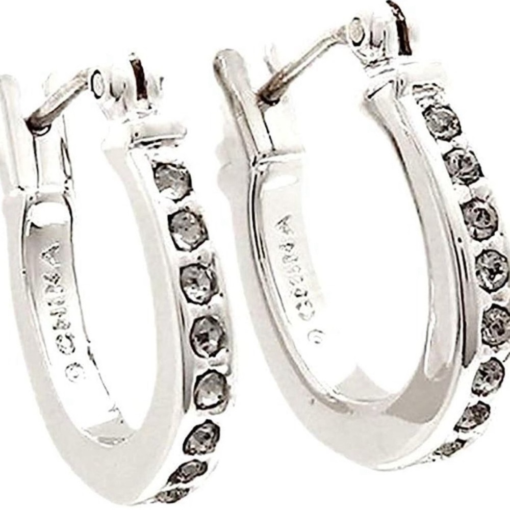NWT Coach Silver Tone Pave Signature Earrings